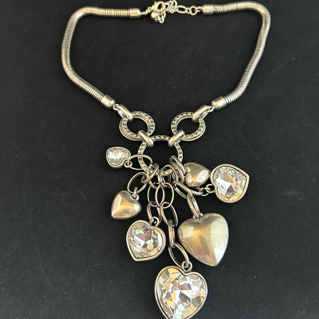 Kirks Folly Silver-Tone Heart Charm Necklace With Clear Crystal Hearts 60$